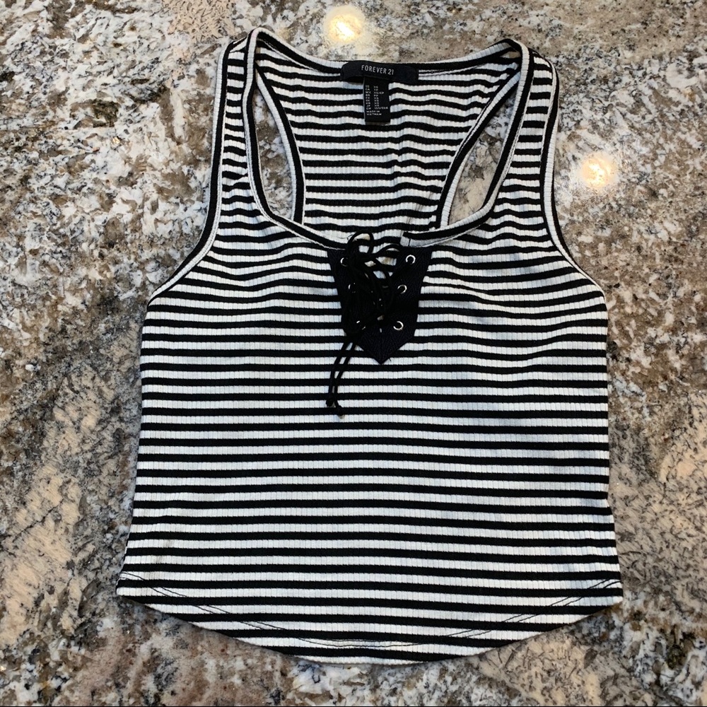 Black and White Striped Crop Top